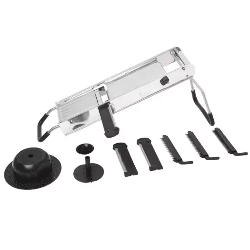 [70351] Cater Chef Mandolin Vegetable Slicer S/S with 5 Blade Kit and hand guard